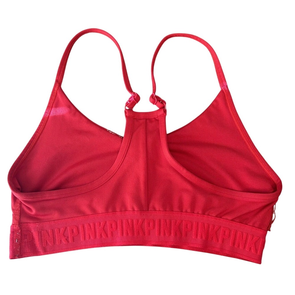 Victoria's Secret PINK Ultimate Red Gold Logo Lightly Lined Sports Bra Medium - Picture 3 of 4